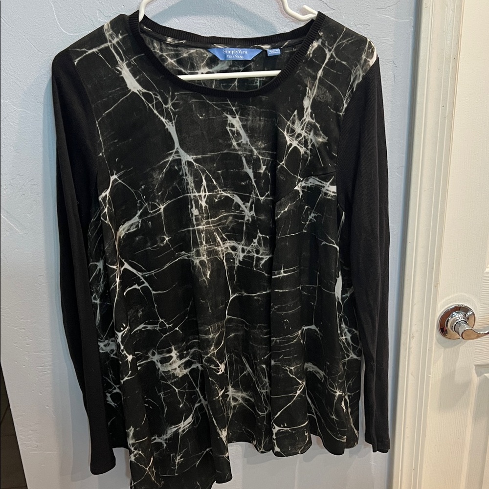 Simply Vera Vera Wang Black and White Asymmetrical Marble Blouse